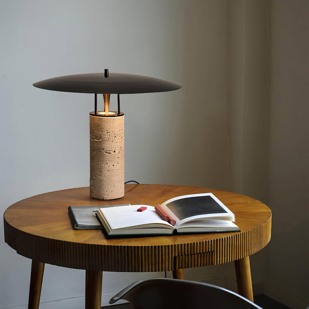 Modern Table Lamp With Metal Base And Black Shade Inline Switch