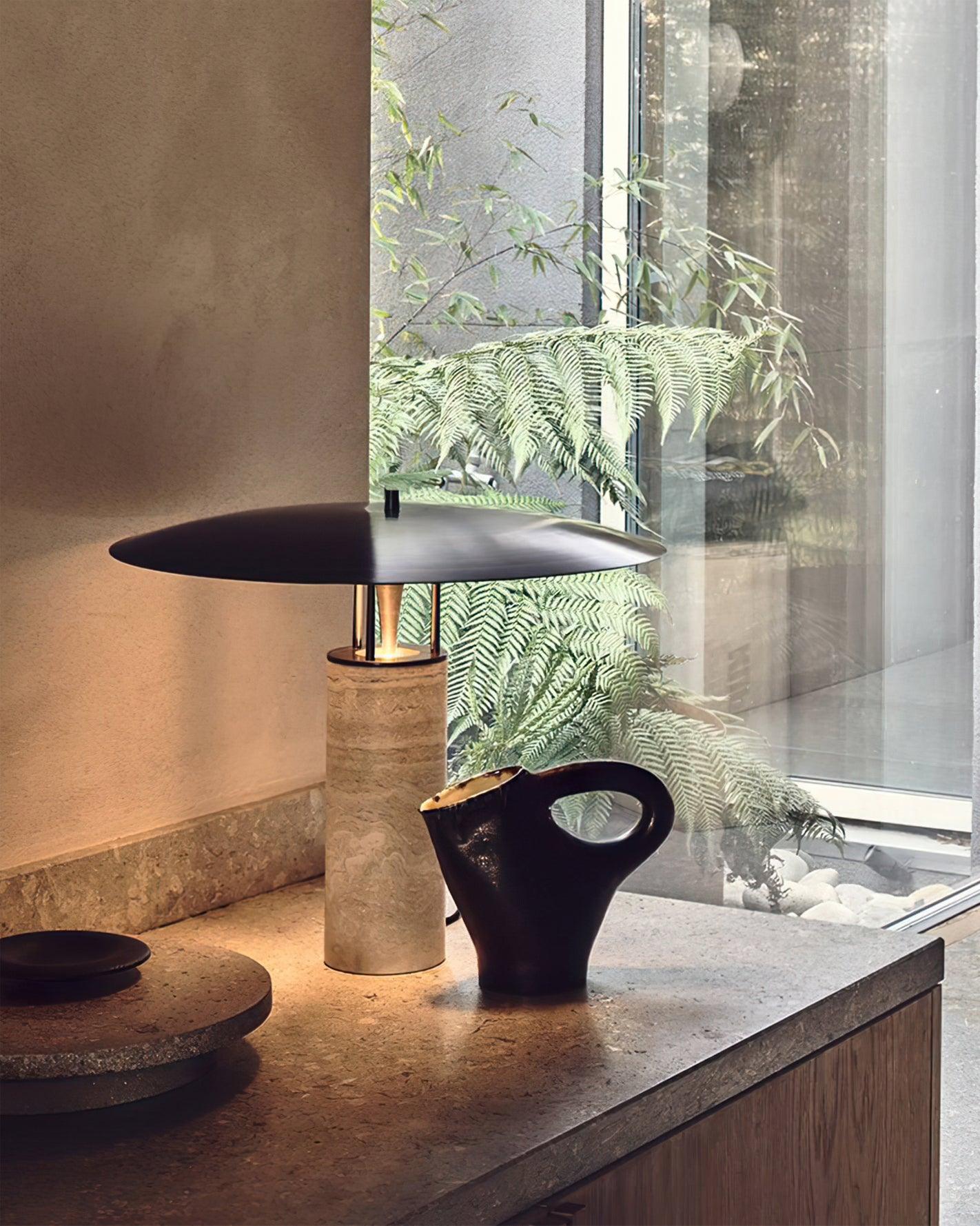 Modern Table Lamp With Metal Base And Black Shade Inline Switch