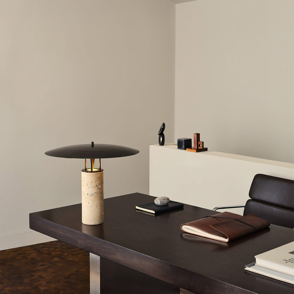 Modern Table Lamp With Metal Base And Black Shade Inline Switch