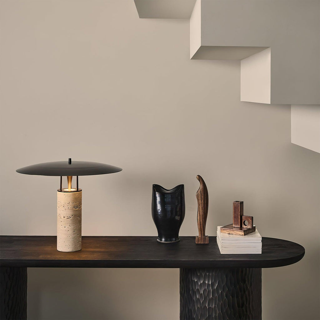 Modern Table Lamp With Metal Base And Black Shade Inline Switch