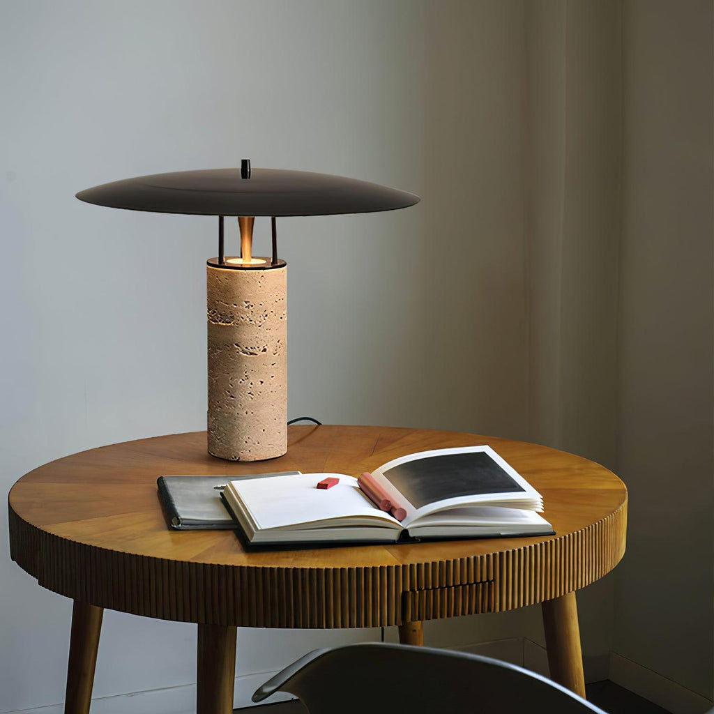 Modern Table Lamp With Metal Base And Black Shade Inline Switch