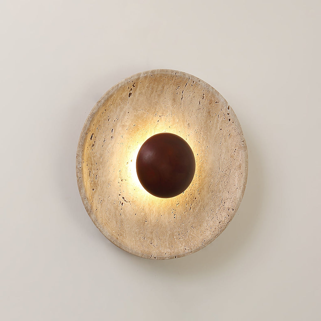 Yellow Travertine Sconce With A Wooden Base Wall Light