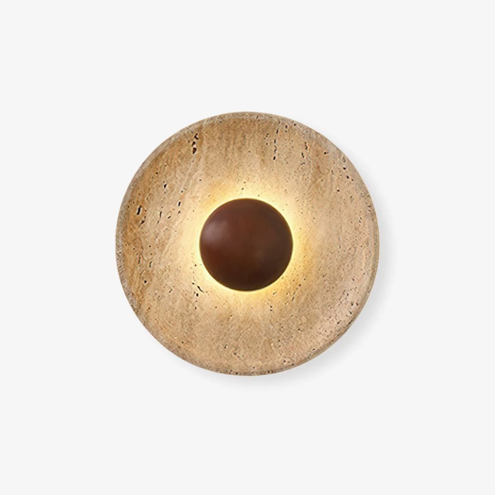 Yellow Travertine Sconce With A Wooden Base Wall Light