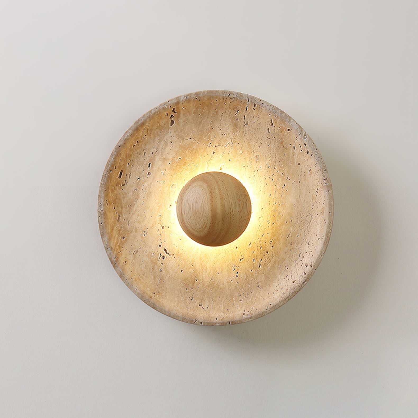 Yellow Travertine Sconce With A Wooden Base Wall Light