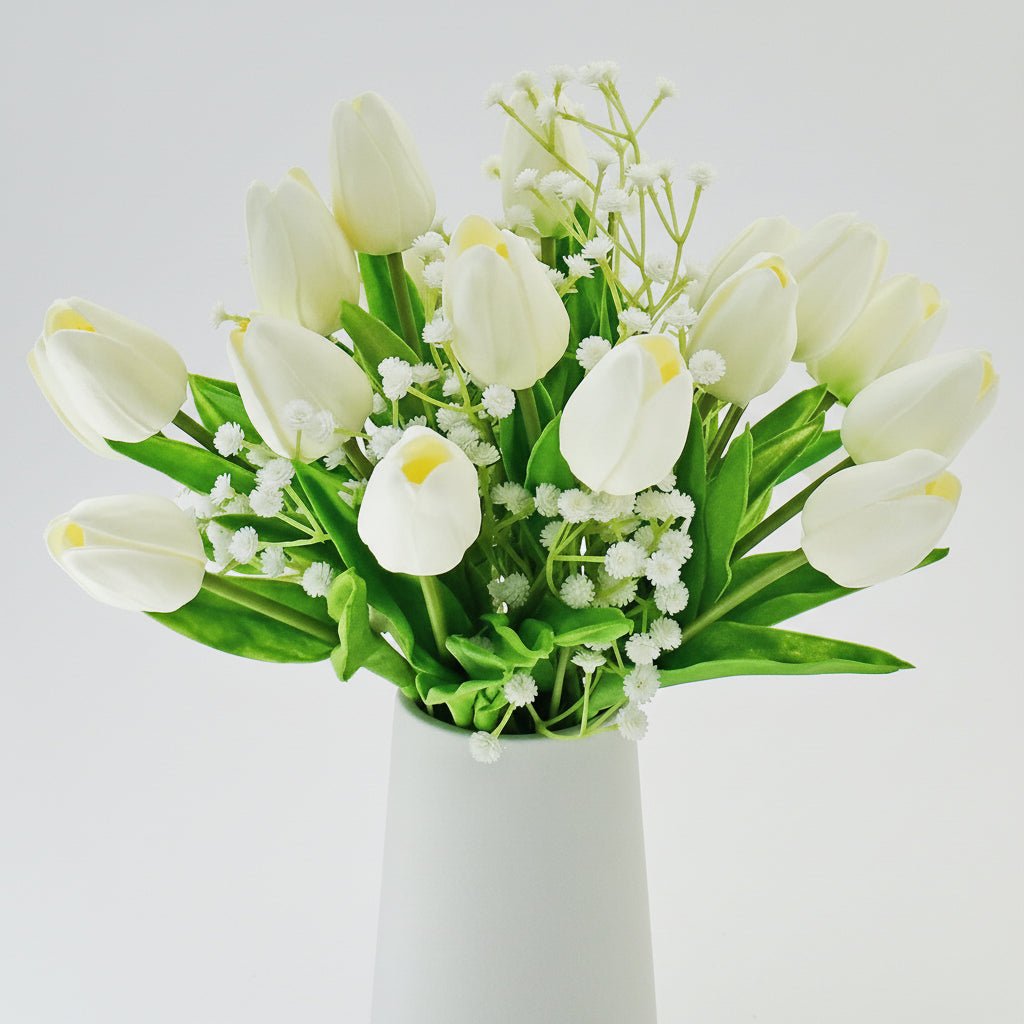 Tulipas com toque realista — ramo do Dia da Mãe com caules de PU