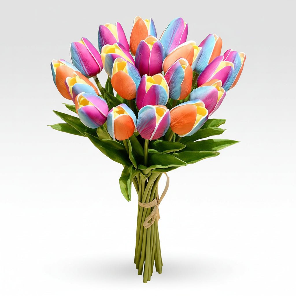 Tulipas com toque realista — ramo do Dia da Mãe com caules de PU