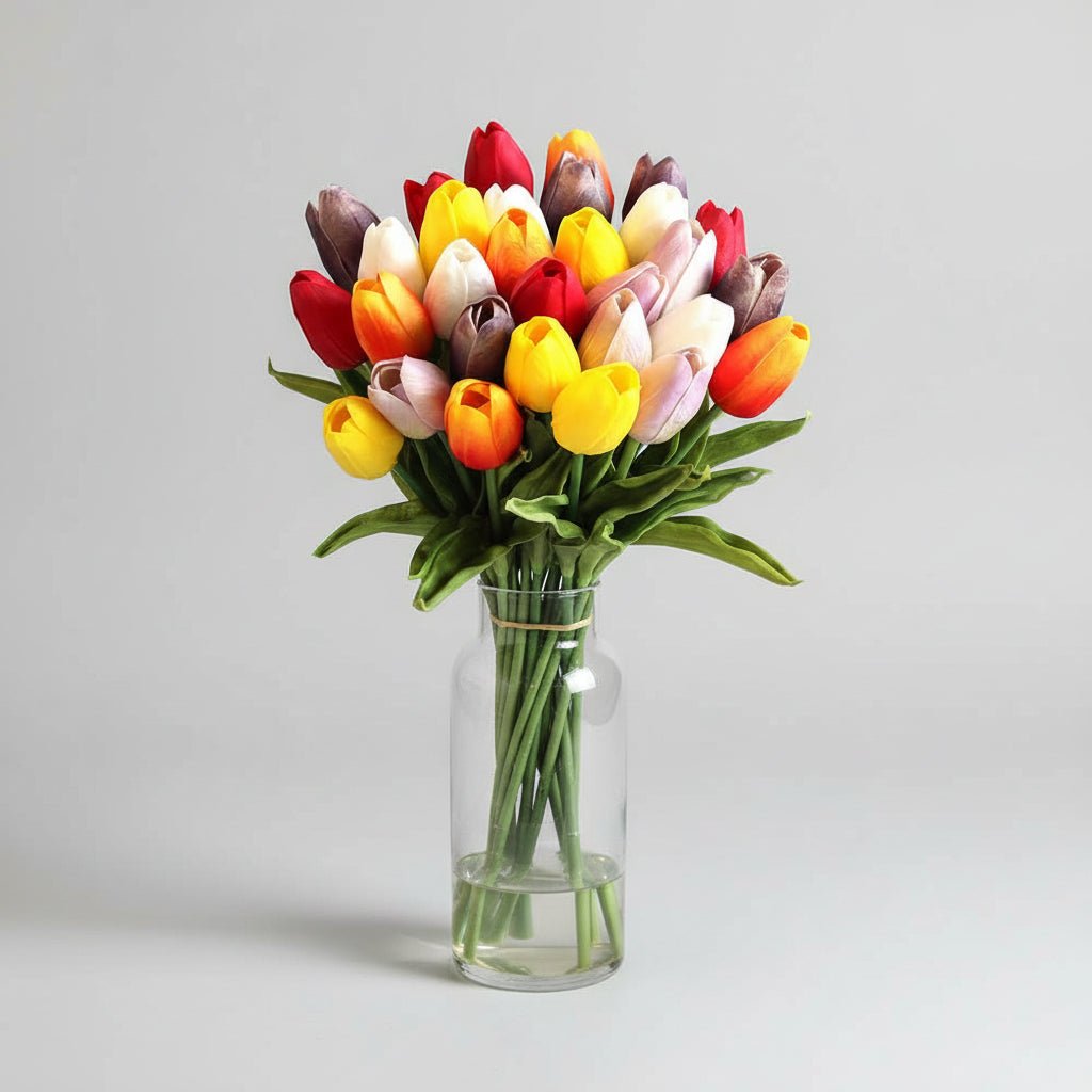 Tulipas com toque realista — ramo do Dia da Mãe com caules de PU