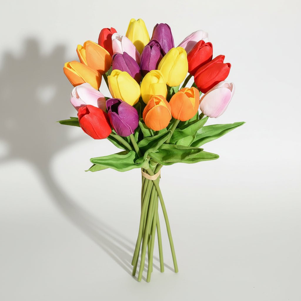 Tulipas com toque realista — ramo do Dia da Mãe com caules de PU