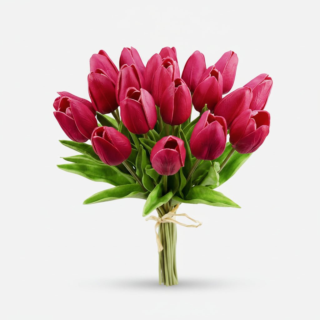 Tulipas com toque realista — ramo do Dia da Mãe com caules de PU