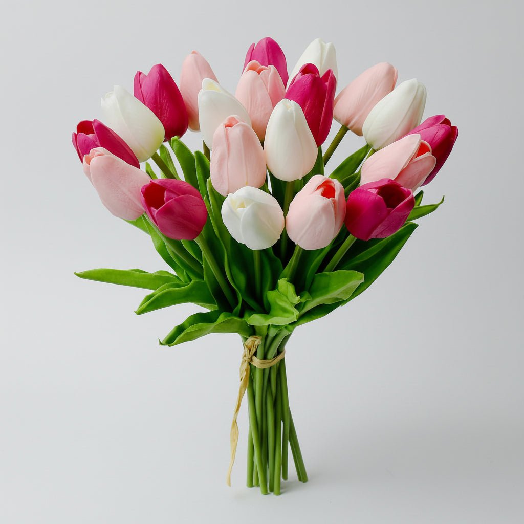 Tulipas com toque realista — ramo do Dia da Mãe com caules de PU