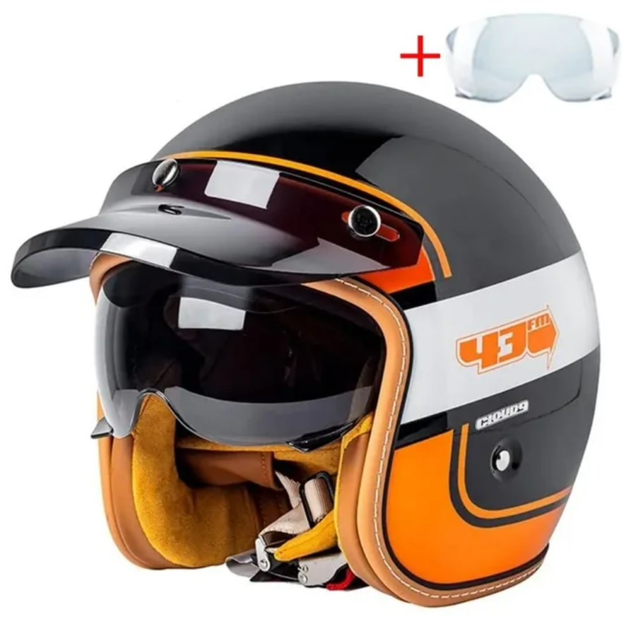 Vintage 3/4 Open-Face Motorcycle Helmet — Retro Rider Style