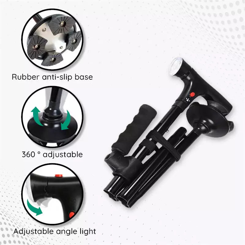 Bastone da Passeggio Pieghevole con LED - Design Multifunzionale - Bastone di Supporto Regolabile | meowbutter