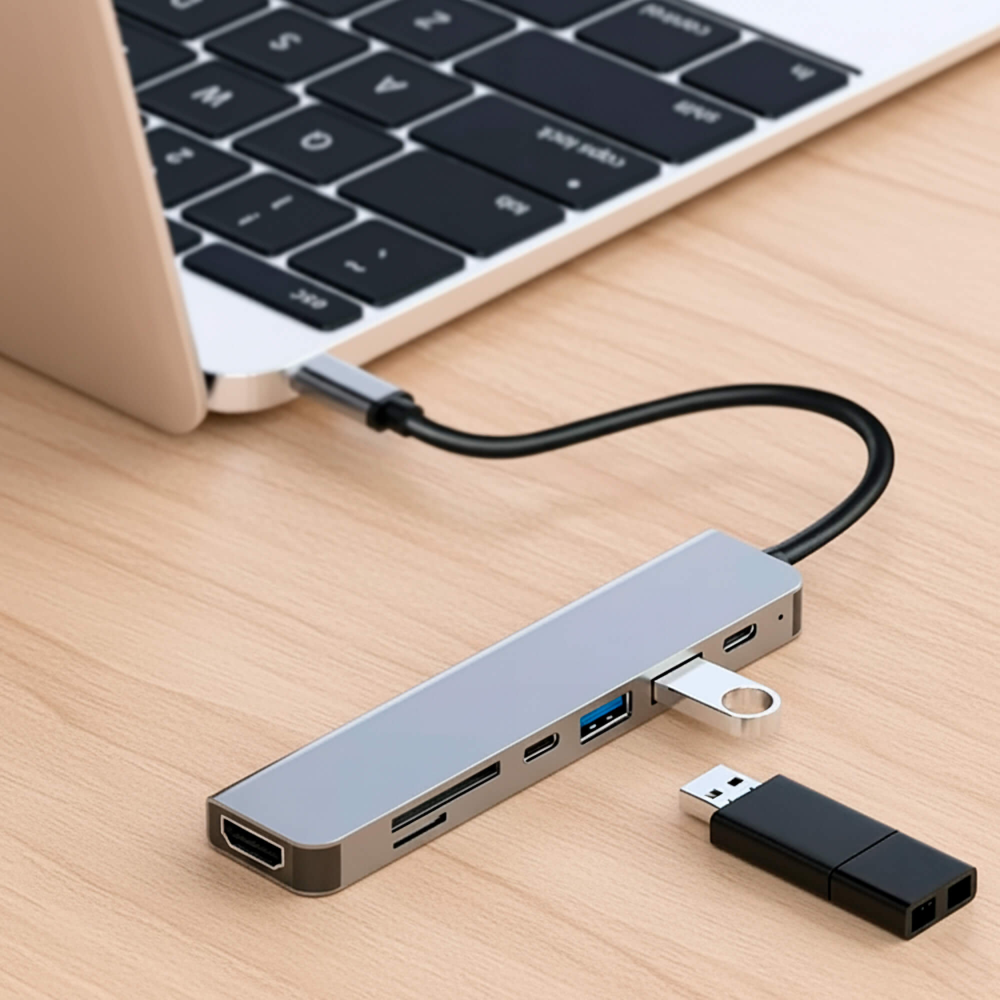Adapter wieloportowy USB-C - HDMI - USB - czytnik kart SD - kompatybilny z MacBookiem | meowbutter