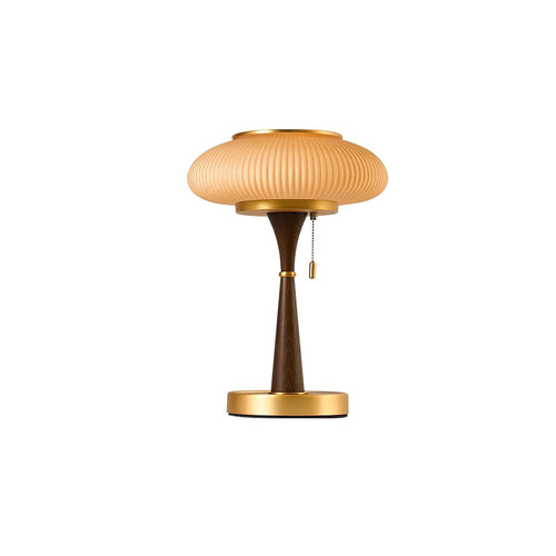 Amber Finish Bedside Lamp With Mushroom Inspired Design And Metal Glass