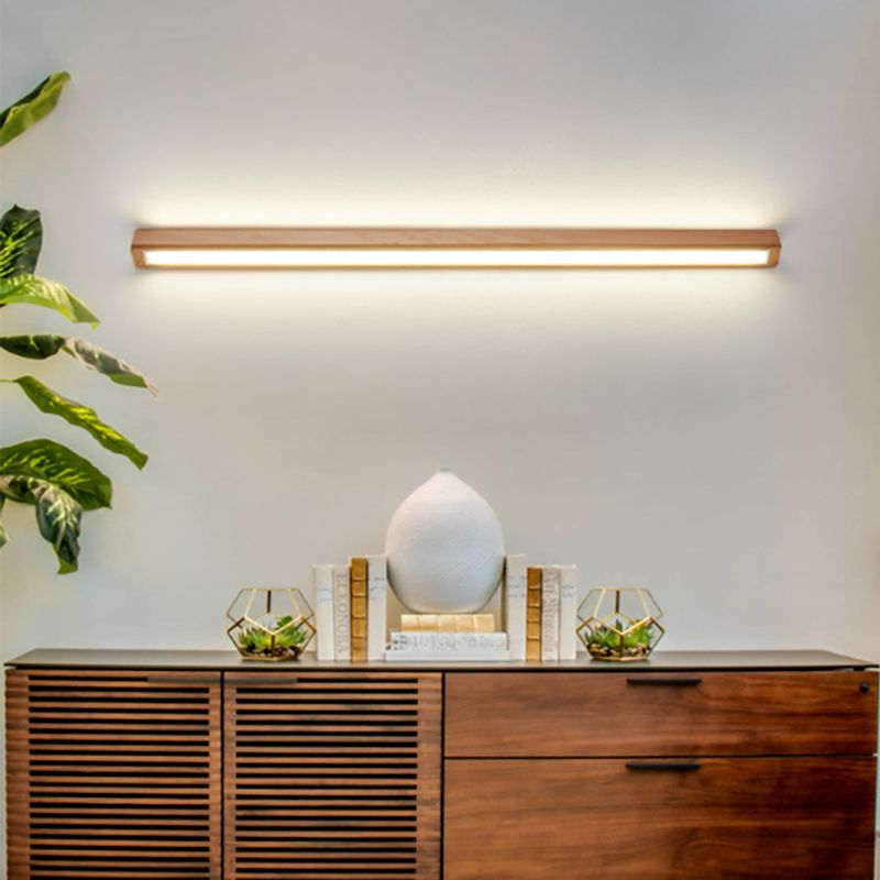 Wood and Acrylic Japandi Linear LED Wall Light for Living Rooms