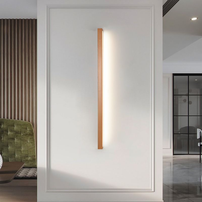 Wood and Acrylic Japandi Linear LED Wall Light for Living Rooms
