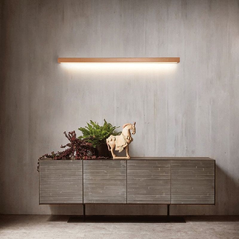 Wood and Acrylic Japandi Linear LED Wall Light for Living Rooms