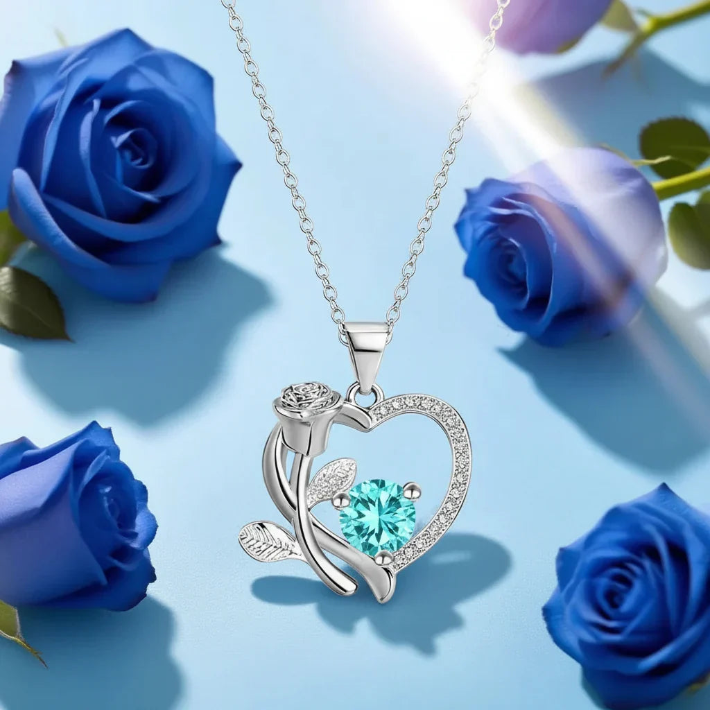 Copper Alloy Heart Pendant Necklace — Luminous Zircon, Bear & Rose Charm, Gift Box