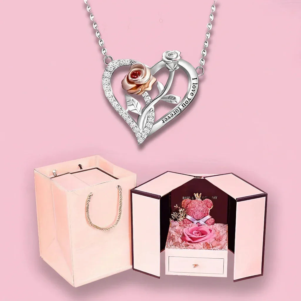 Silver Heart Pendant Necklace — Intricate Rose Detailing, Smooth Chain