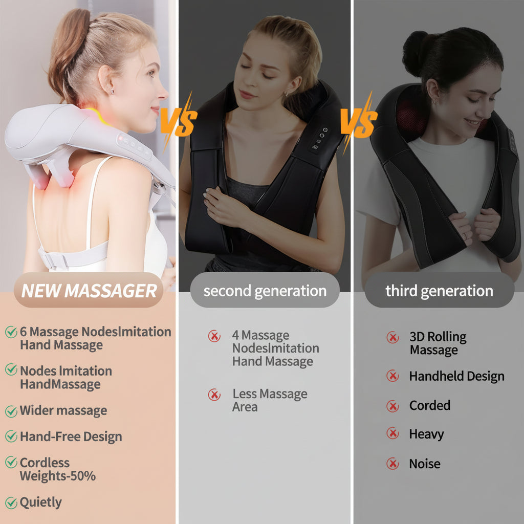 Trådløs nakkemassager til nakke og skuldre — bærbart omsluttende design