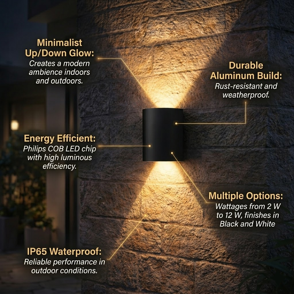 Lámpara de pared LED minimalista con iluminación hacia arriba y hacia abajo para interiores y exteriores | Meowbutter