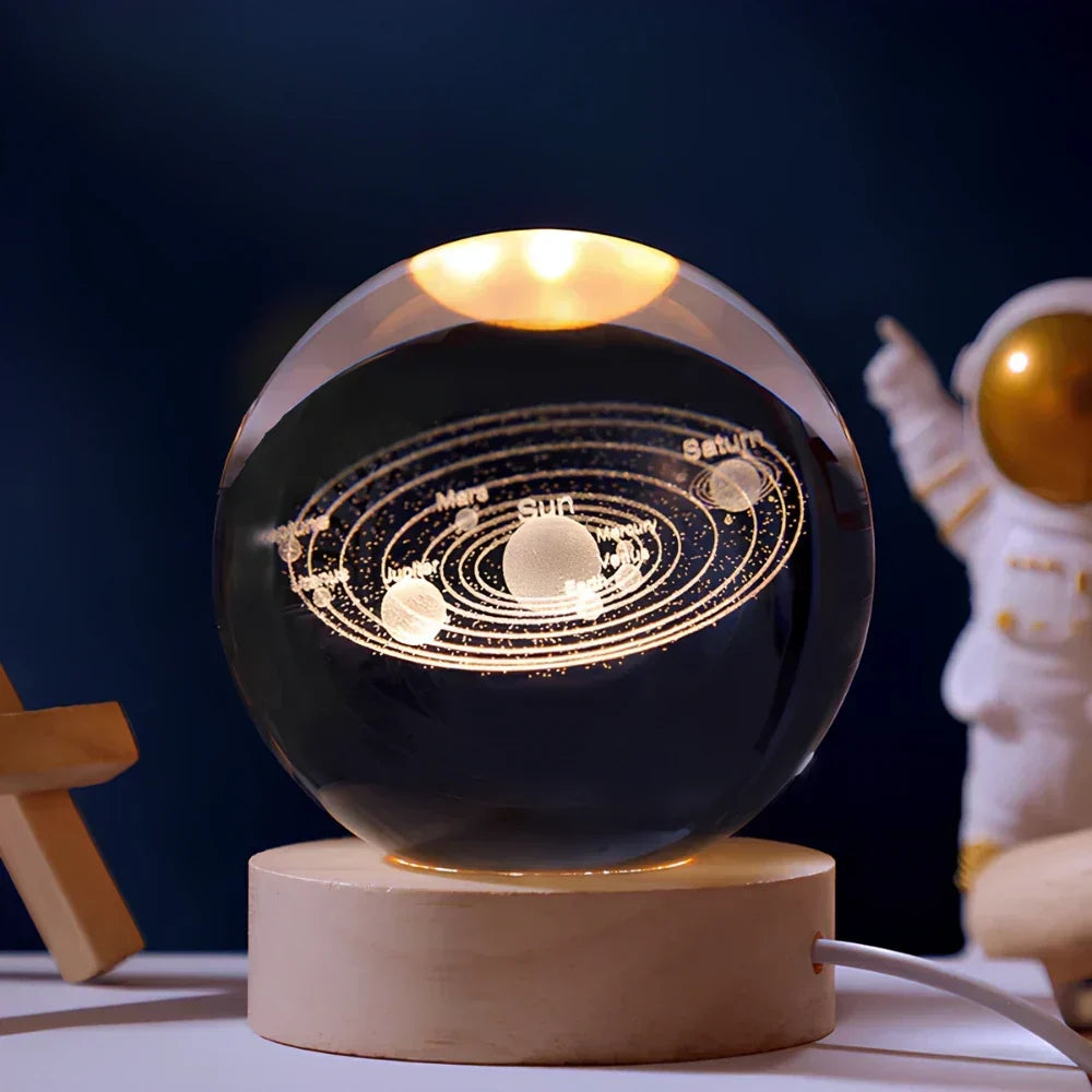 LED Crystal Ball Table Lamp — 3D Engraved Planet Night Light