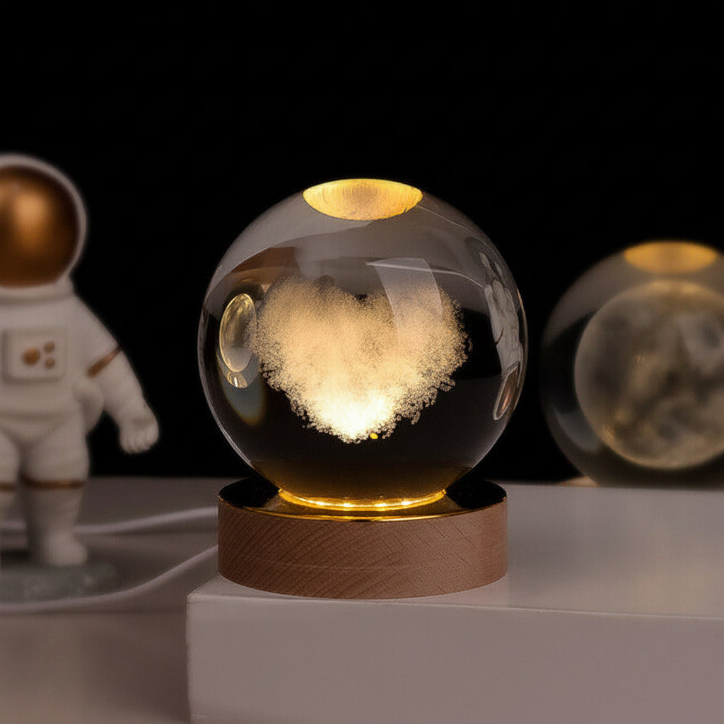 LED Crystal Ball Table Lamp — 3D Engraved Planet Night Light