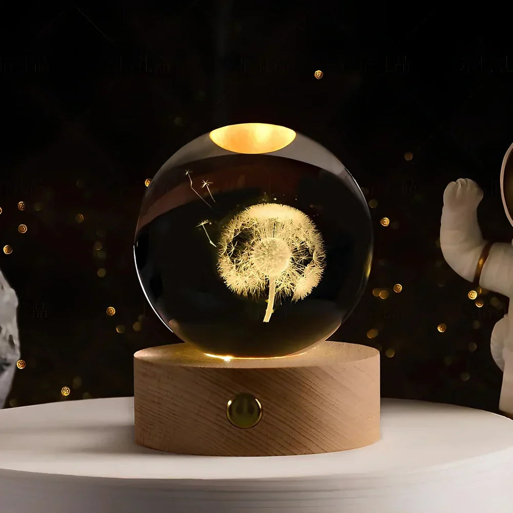 LED Crystal Ball Table Lamp — 3D Engraved Planet Night Light