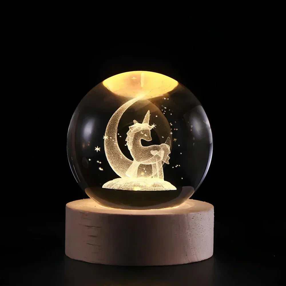 LED Crystal Ball Table Lamp — 3D Engraved Planet Night Light