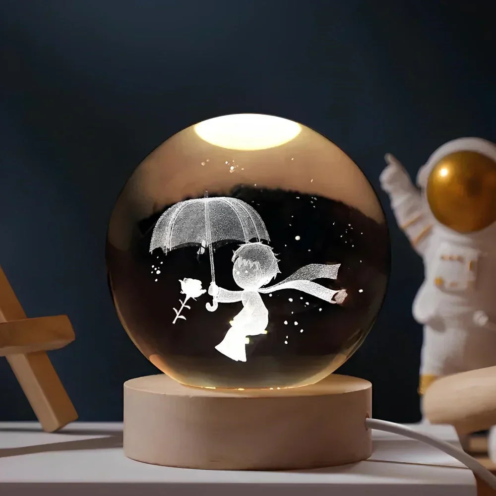 LED Crystal Ball Table Lamp — 3D Engraved Planet Night Light