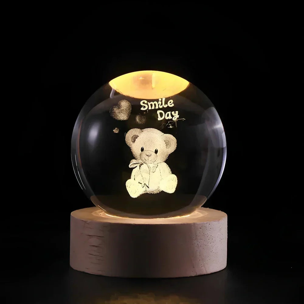 LED Crystal Ball Table Lamp — 3D Engraved Planet Night Light