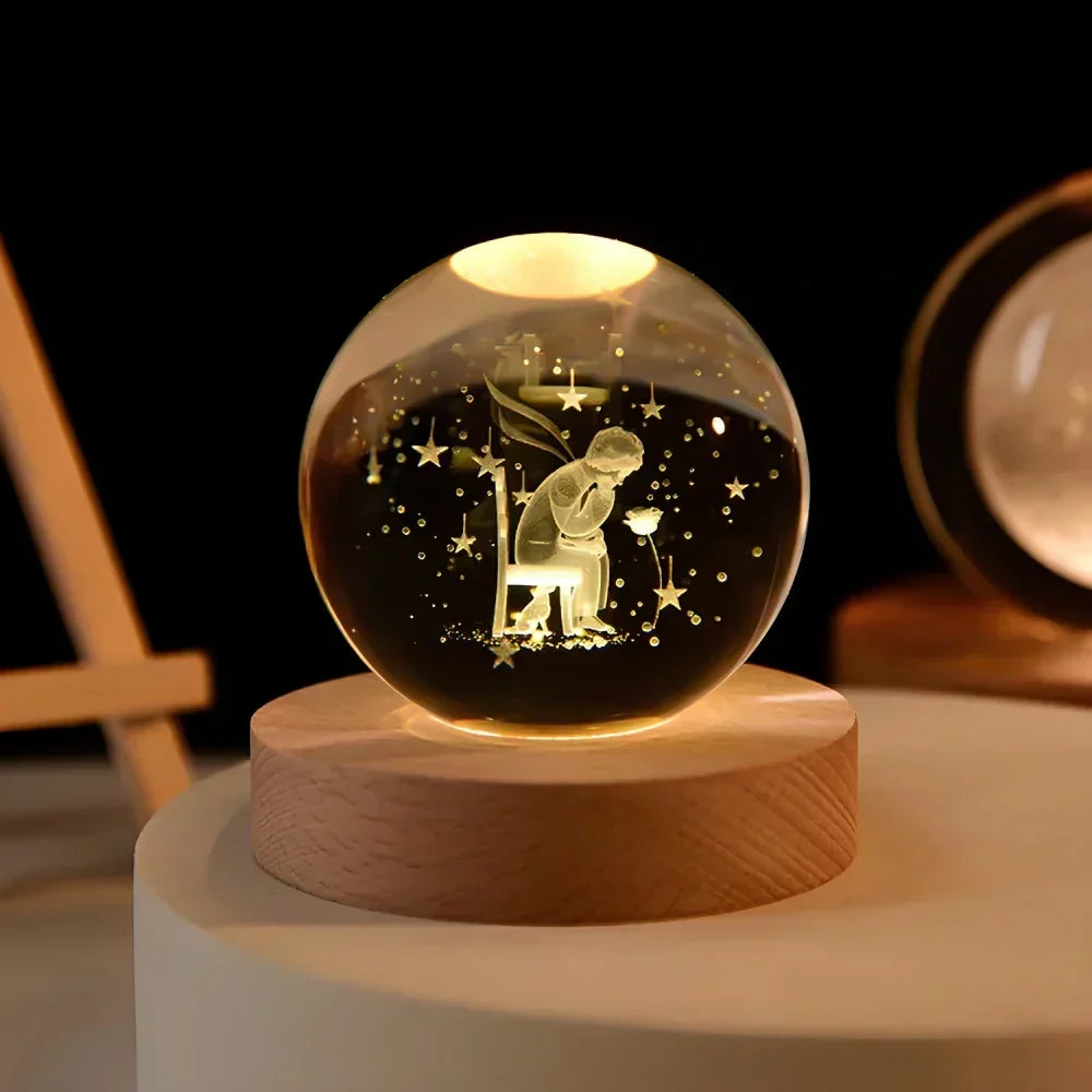 LED Crystal Ball Table Lamp — 3D Engraved Planet Night Light