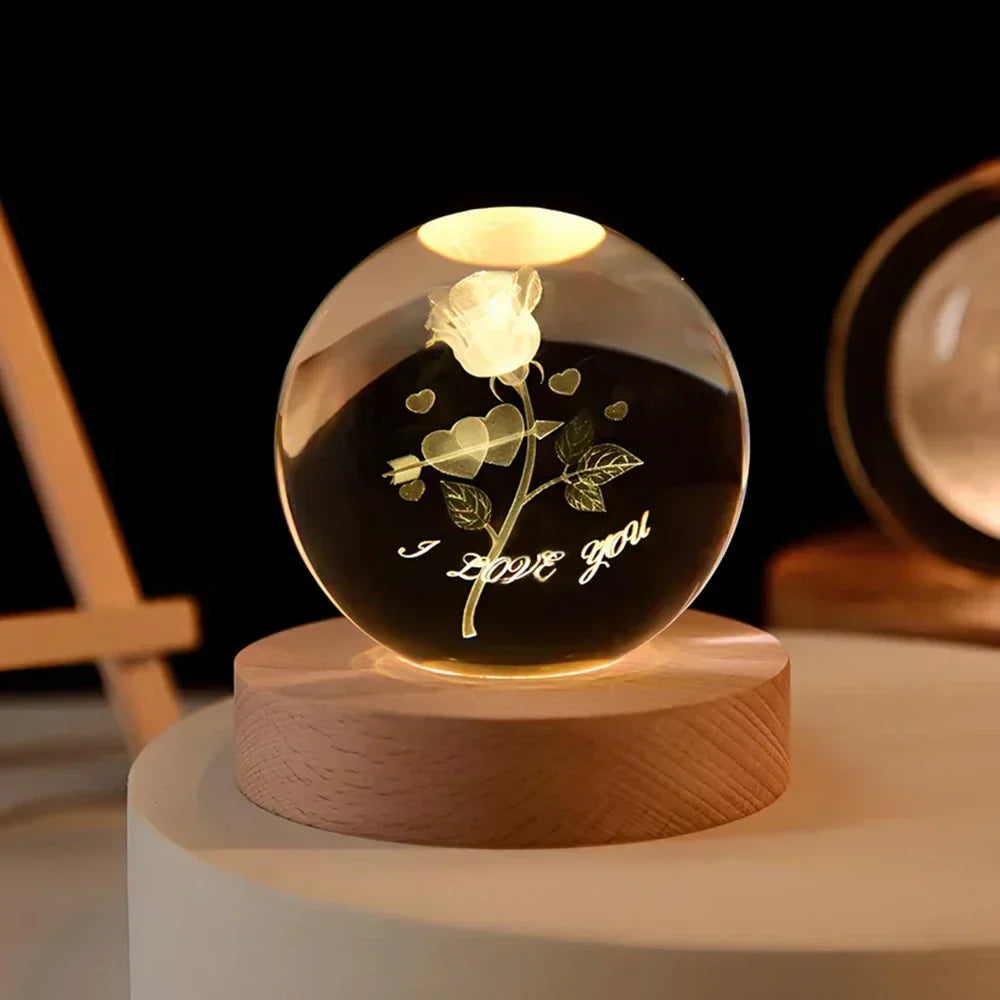 LED Crystal Ball Table Lamp — 3D Engraved Planet Night Light