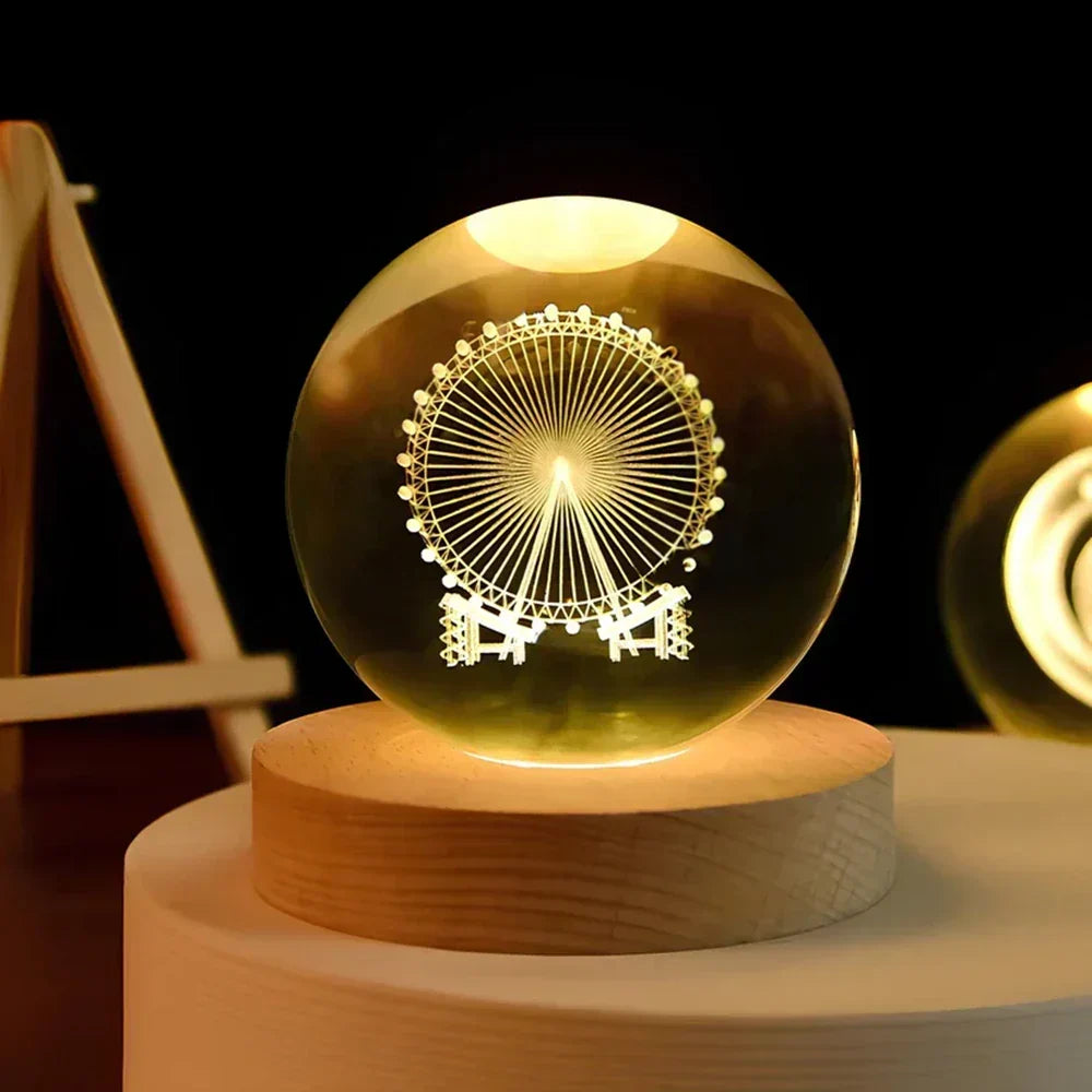 LED Crystal Ball Table Lamp — 3D Engraved Planet Night Light