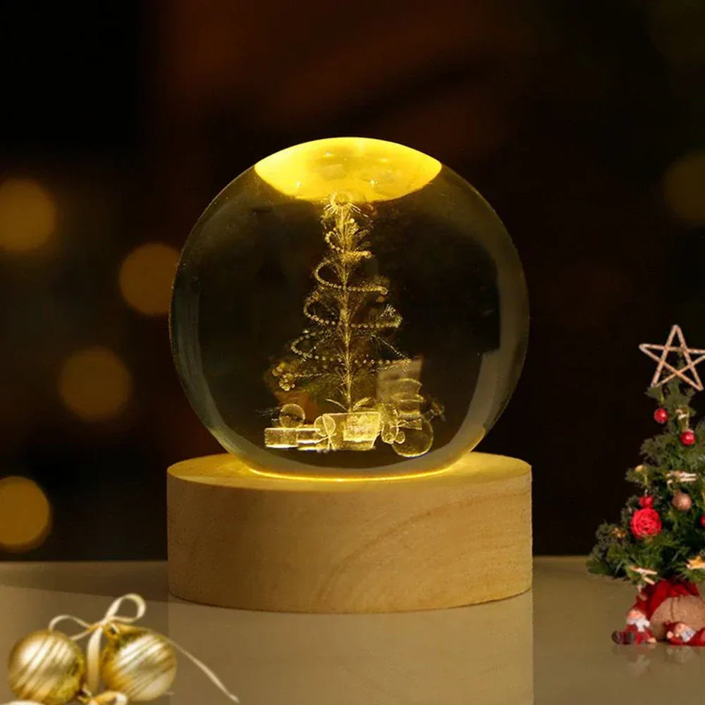 LED Crystal Ball Table Lamp — 3D Engraved Planet Night Light