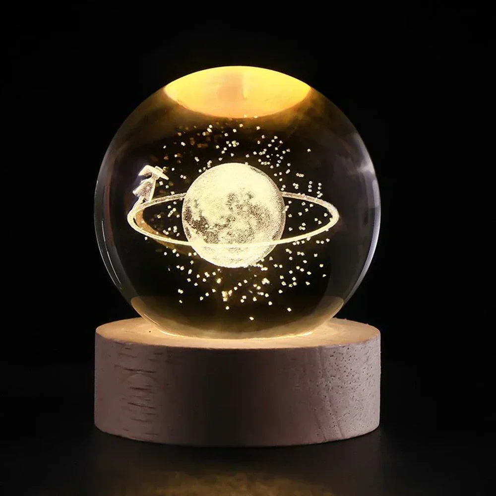 LED Crystal Ball Table Lamp — 3D Engraved Planet Night Light