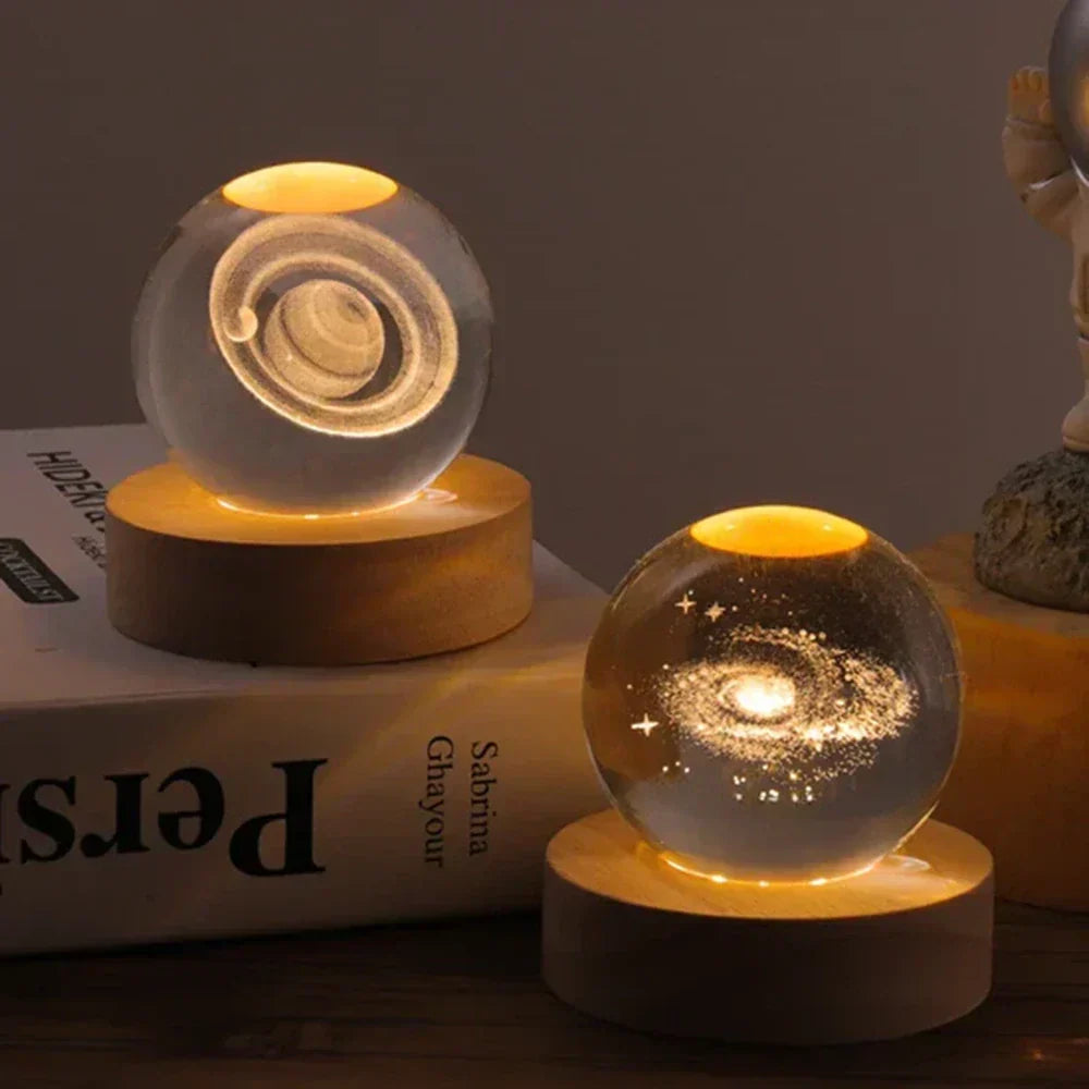 LED Crystal Ball Table Lamp — 3D Engraved Planet Night Light