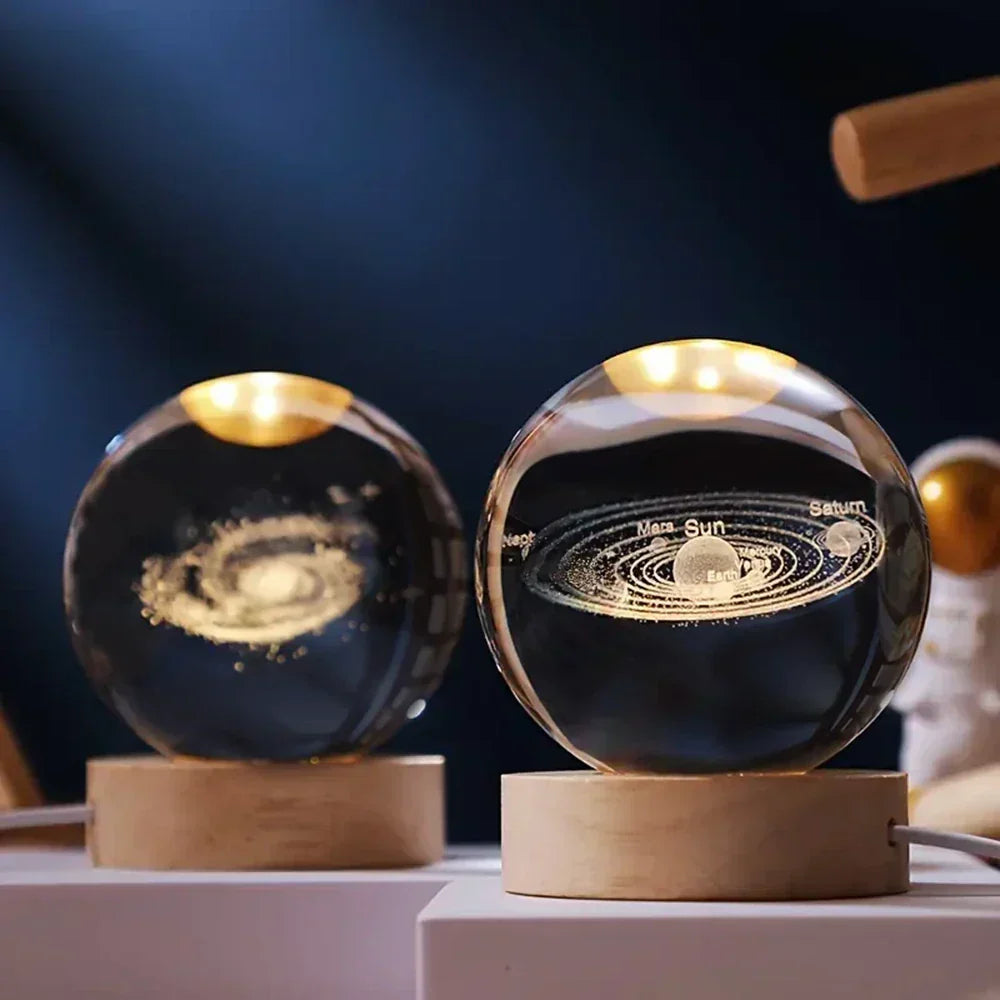 LED Crystal Ball Table Lamp — 3D Engraved Planet Night Light