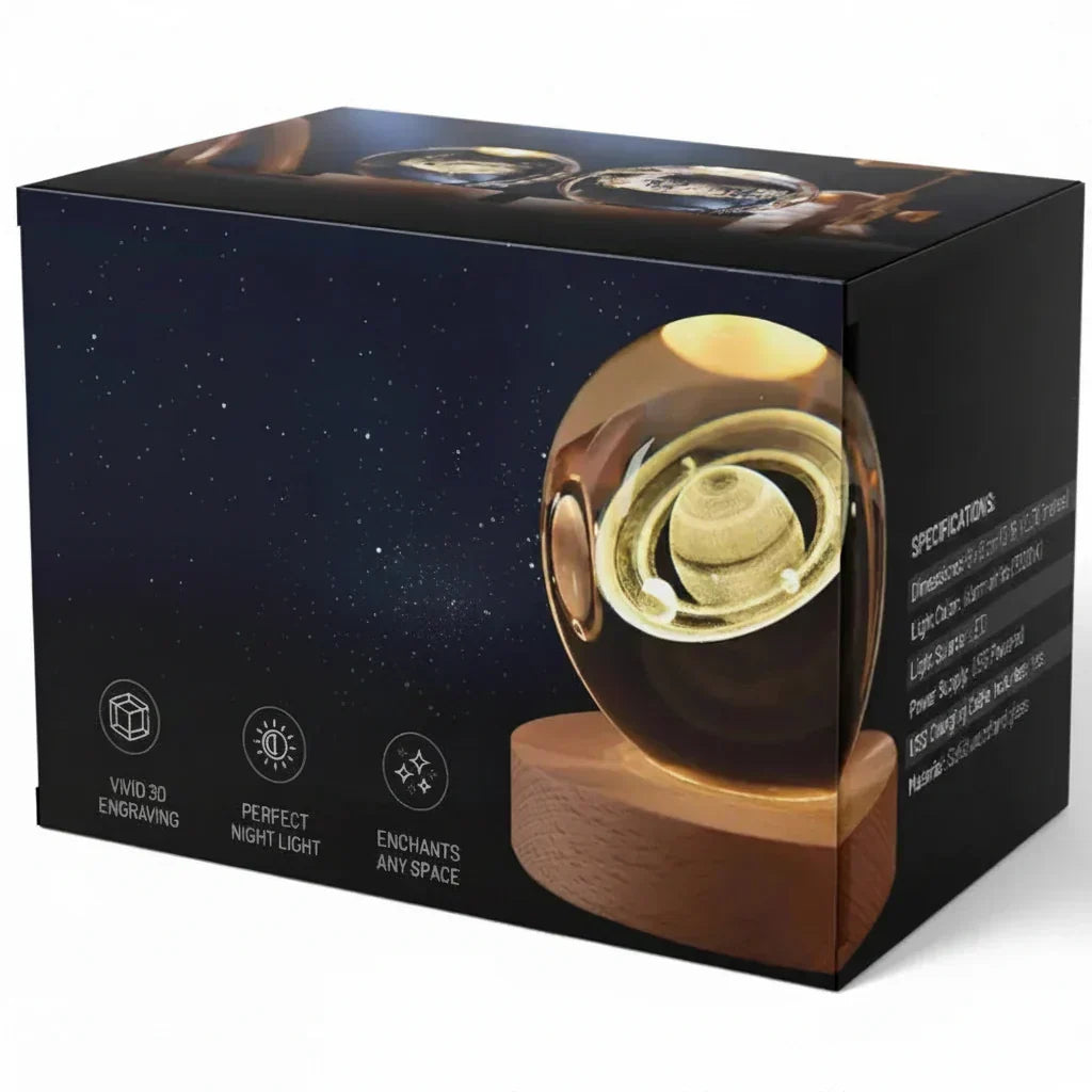 LED Crystal Ball Table Lamp — 3D Engraved Planet Night Light