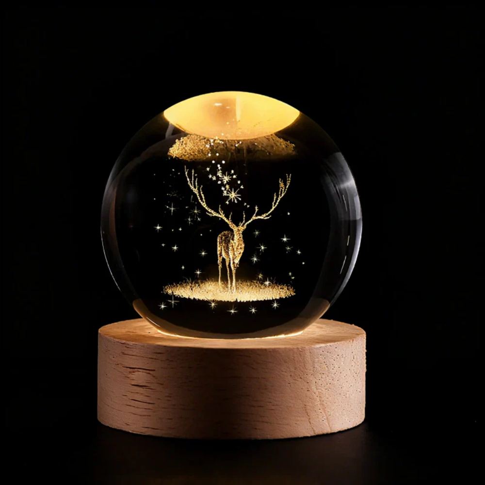 LED Crystal Ball Table Lamp — 3D Engraved Planet Night Light