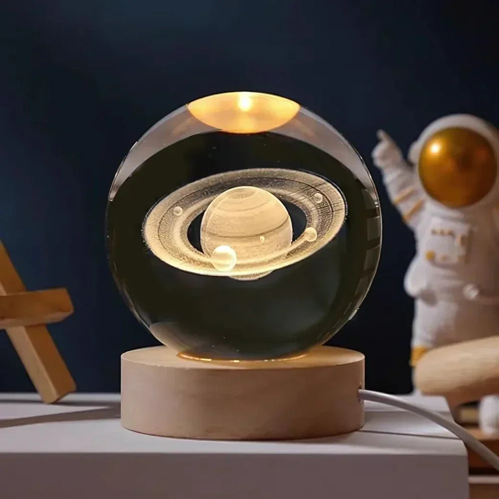 LED Crystal Ball Table Lamp — 3D Engraved Planet Night Light