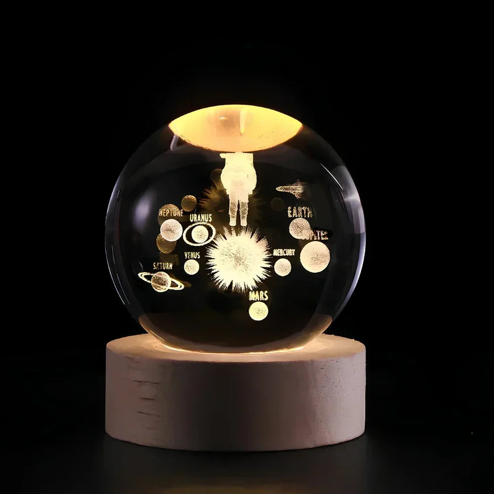 LED Crystal Ball Table Lamp — 3D Engraved Planet Night Light