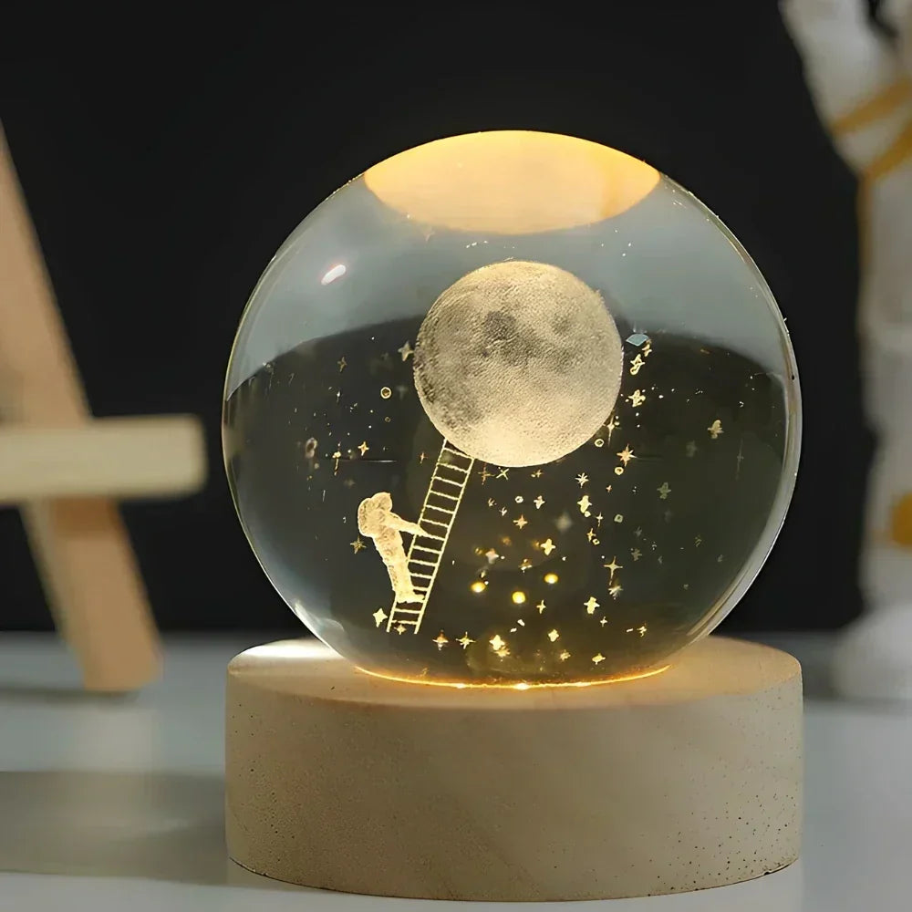 LED Crystal Ball Table Lamp — 3D Engraved Planet Night Light