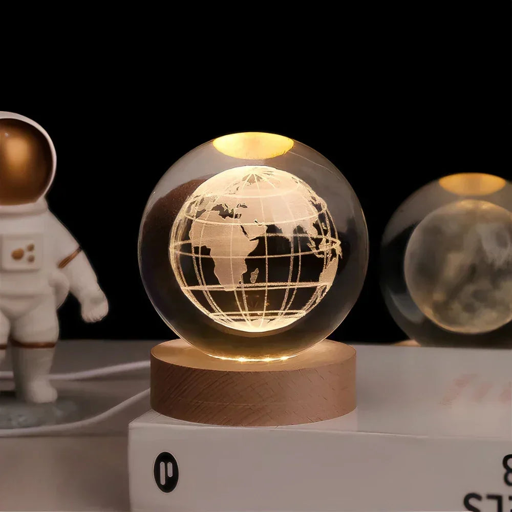 LED Crystal Ball Table Lamp — 3D Engraved Planet Night Light