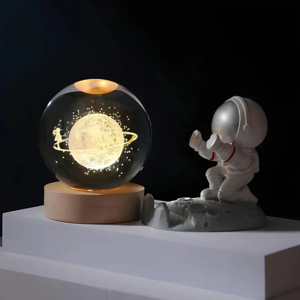 LED Crystal Ball Table Lamp — 3D Engraved Planet Night Light