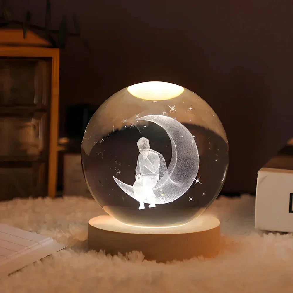 LED Crystal Ball Table Lamp — 3D Engraved Planet Night Light