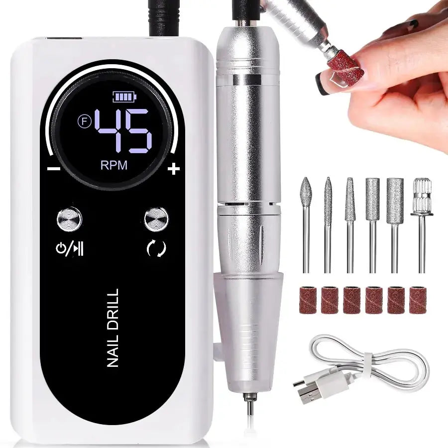 Elektryczny pilnik do paznokci Nail Care Pro — 45000 RPM, akumulator, cicha praca