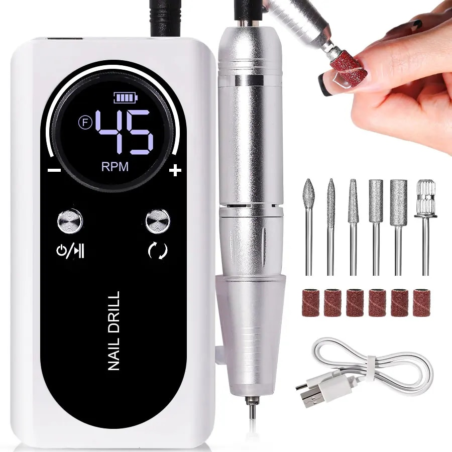 Elektryczny pilnik do paznokci Nail Care Pro — 45000 RPM, akumulator, cicha praca