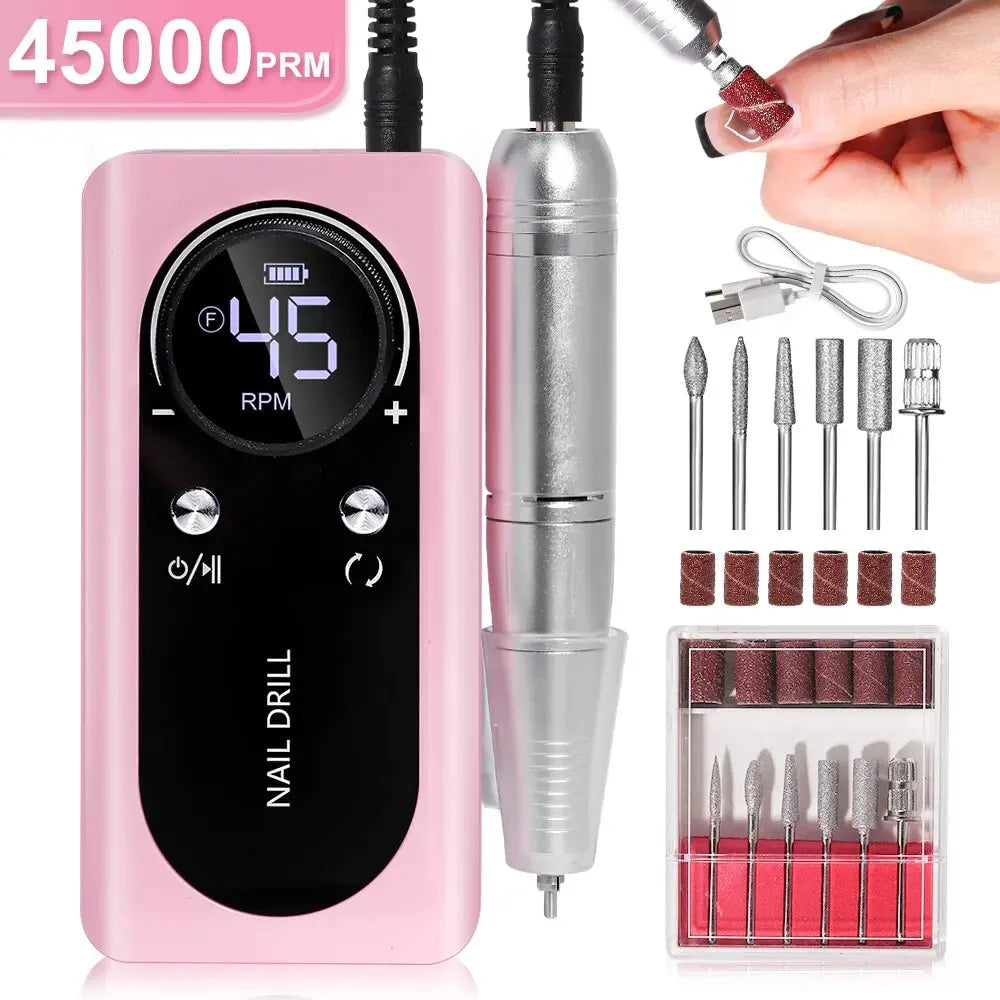 Elektryczny pilnik do paznokci Nail Care Pro — 45000 RPM, akumulator, cicha praca