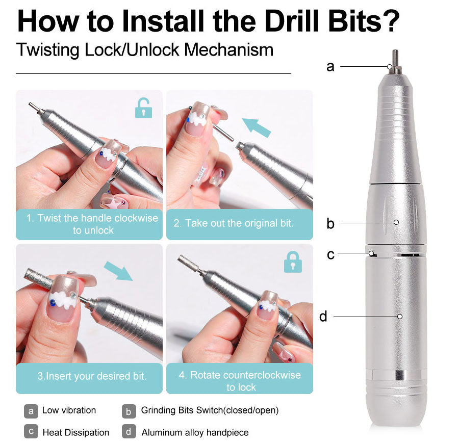 Elektryczny pilnik do paznokci Nail Care Pro — 45000 RPM, akumulator, cicha praca